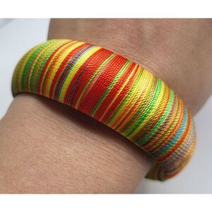 Chunky Thick Bangle Bracelet Thread Wrapped 8.5in